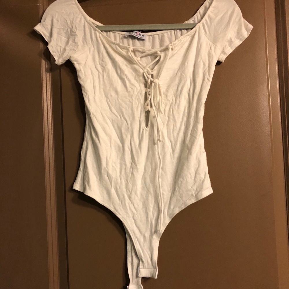 White front tie bodysuit